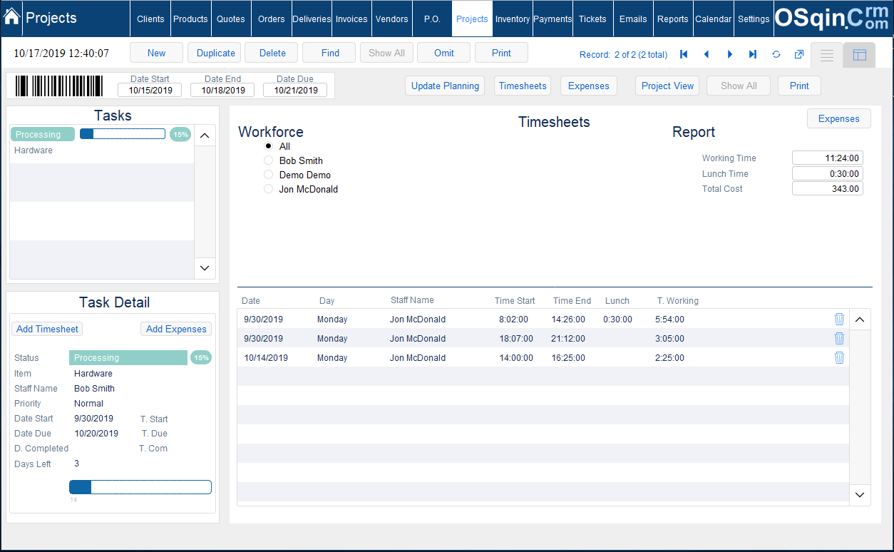 OSqin Crm Projects & Tasks