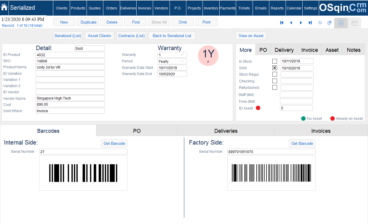 Inventory Serialized Software Filemaker database Solution